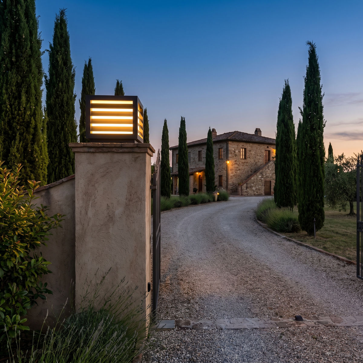 Square Pillar Post Cap Lantern at an Italian villa
