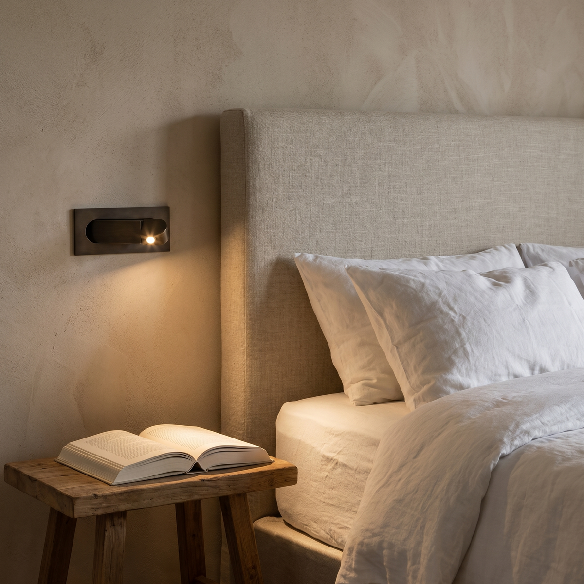 Pop-Out LED Bedside Reading Light in a warm Italian interior