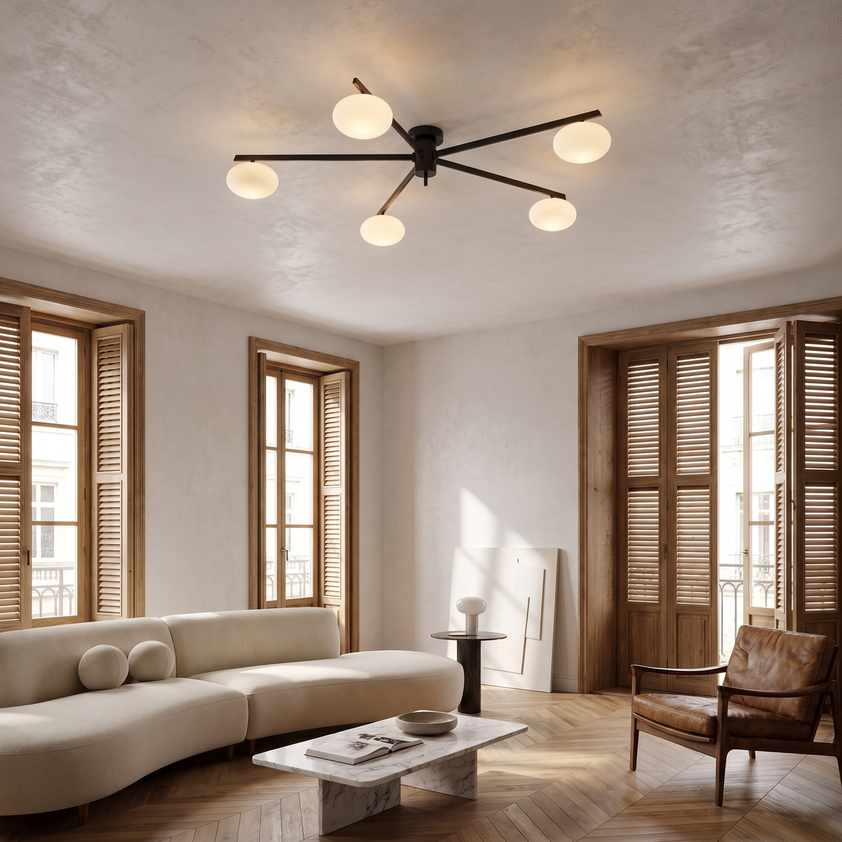 Low Profile Sputnik Ceiling Light in a warm Italian interior