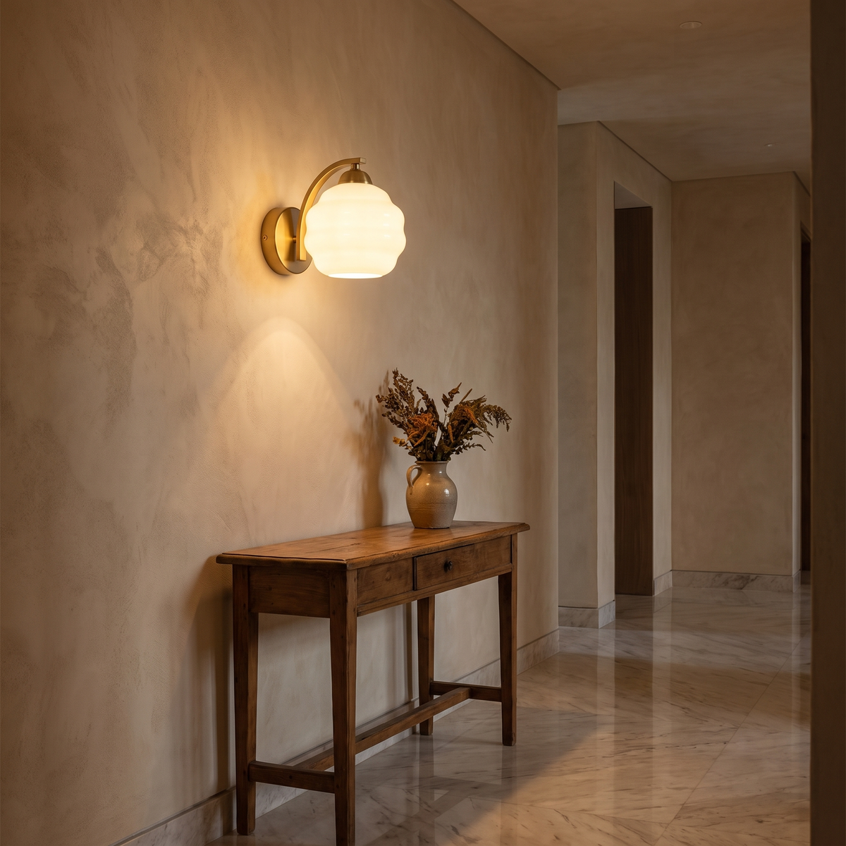 Art Deco Glass Wall Sconce in a warm Italian interior