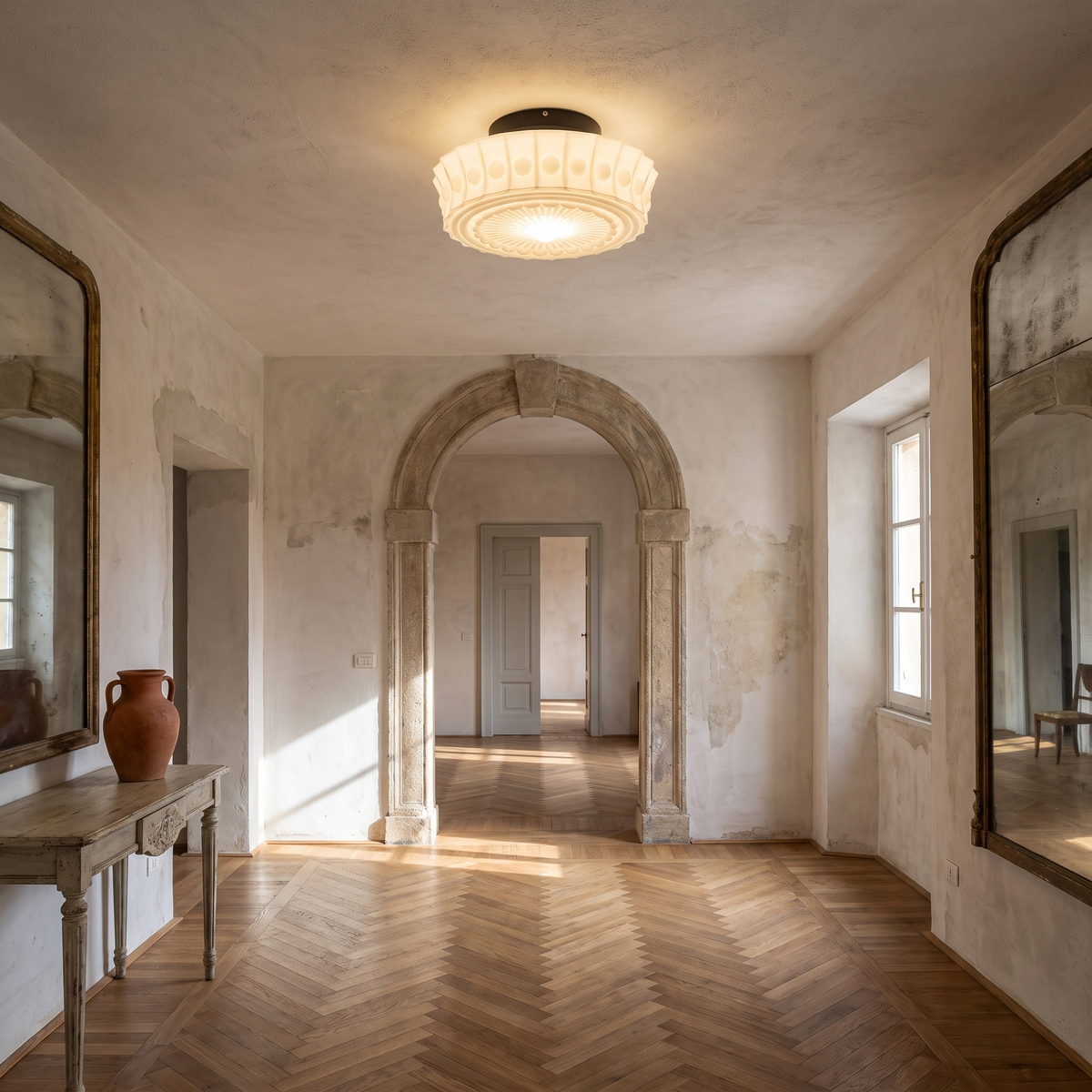 Classic Black Metal Ceiling Light in a warm Italian interior