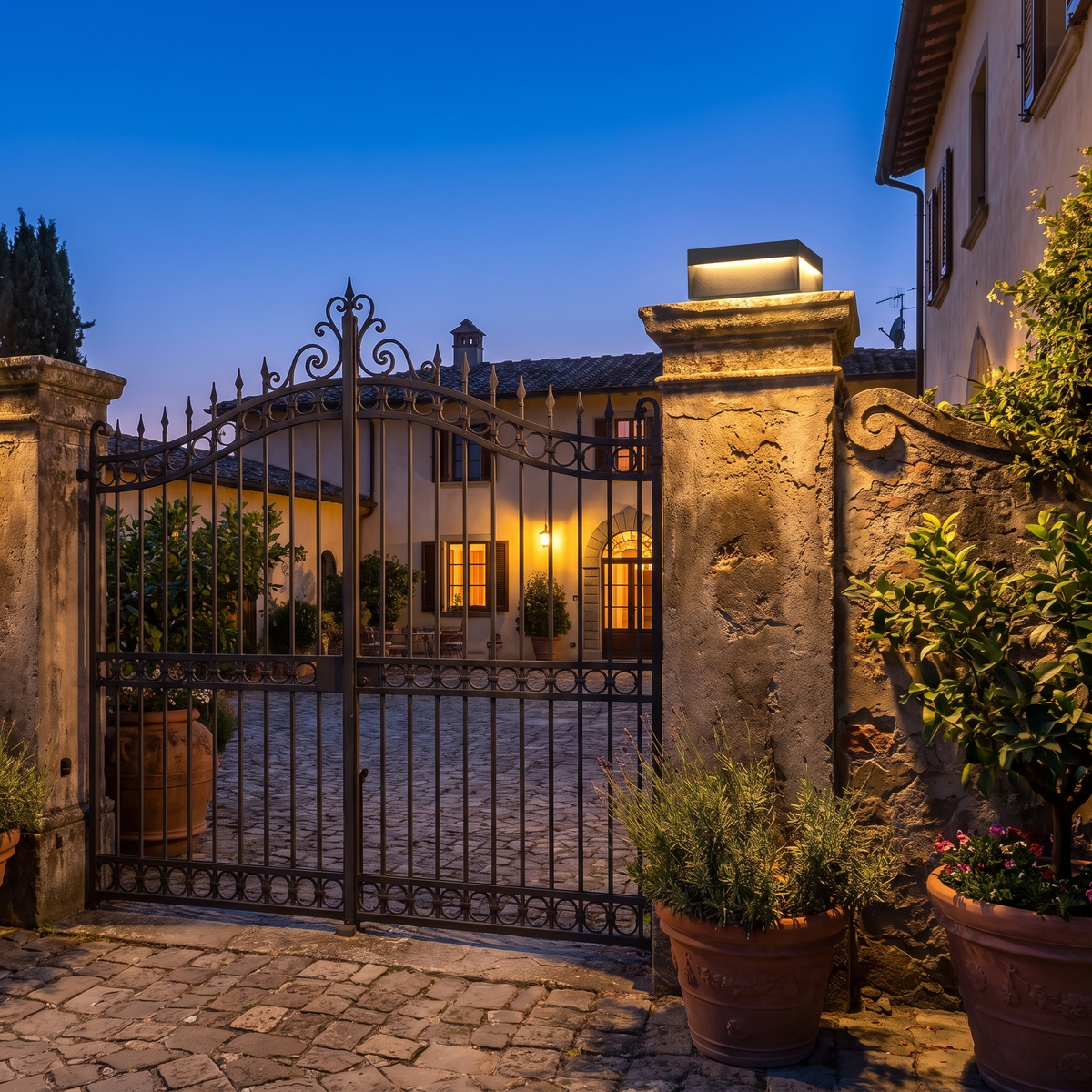 Flat Square Pillar Cap Light at an Italian villa