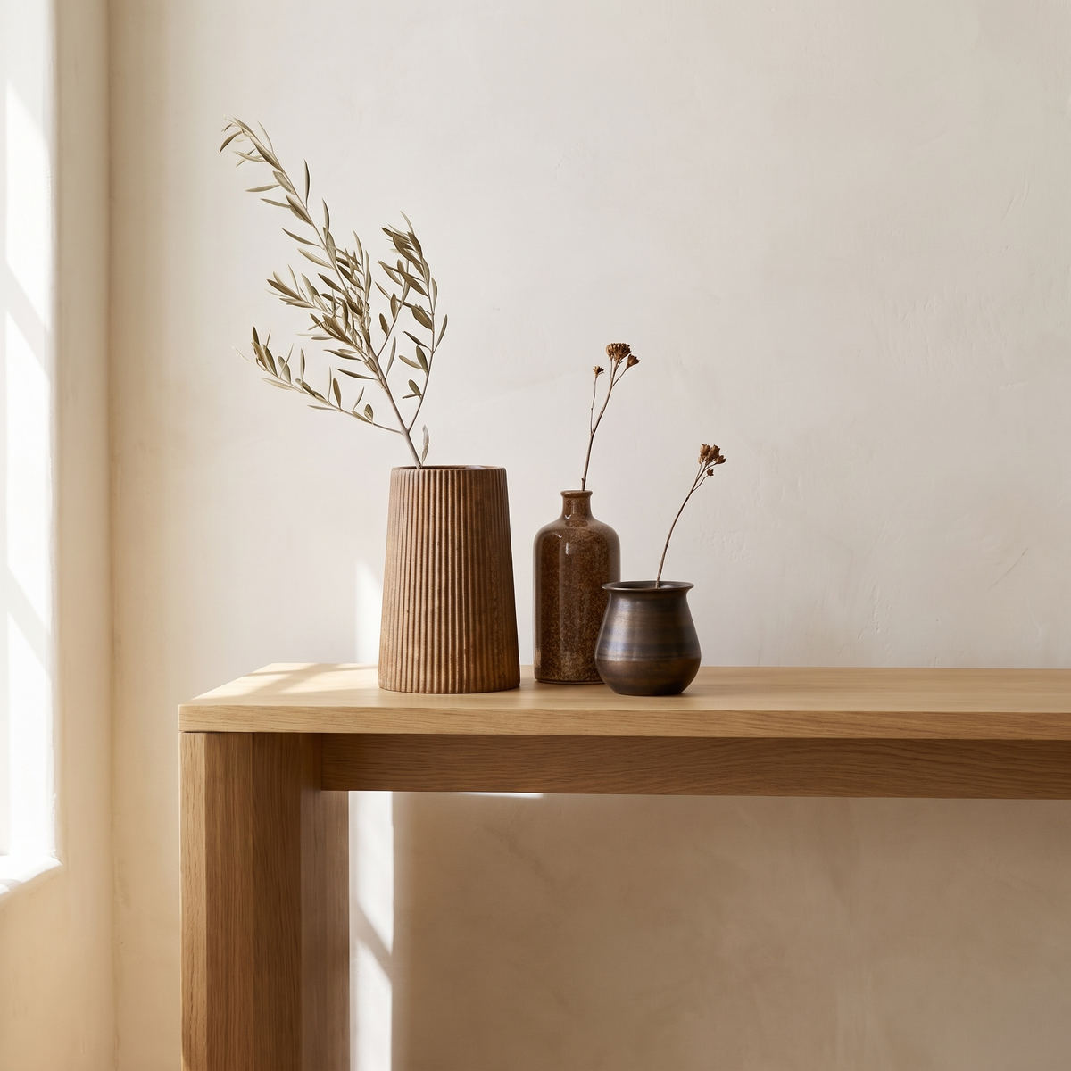 Brown Stoneware Vase Set of 8 in a warm Italian interior