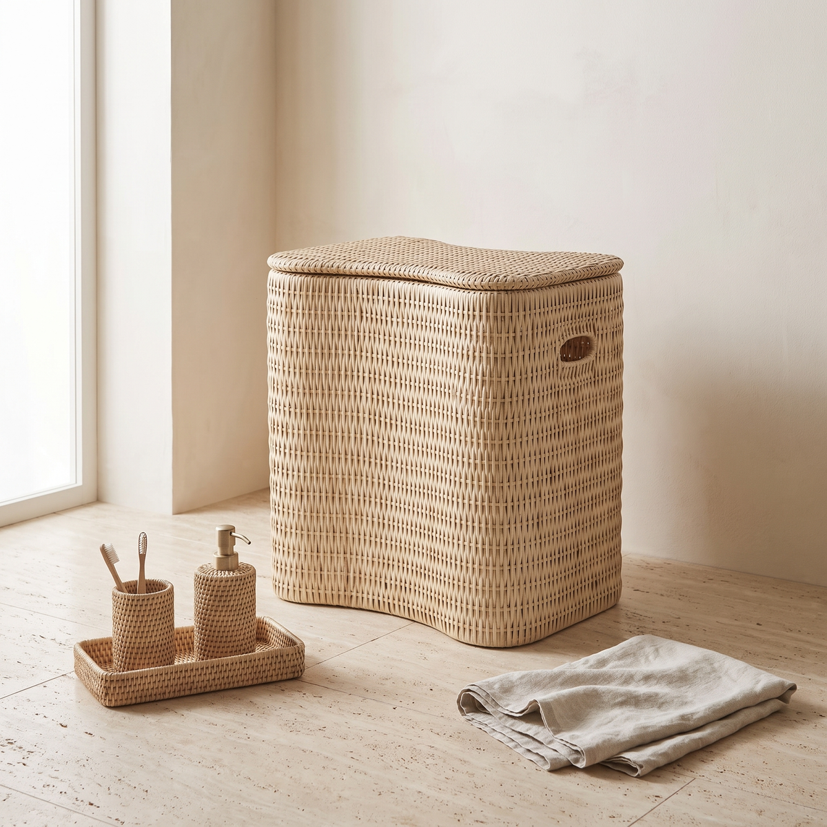 Rattan Bath Accessories in a warm Italian interior