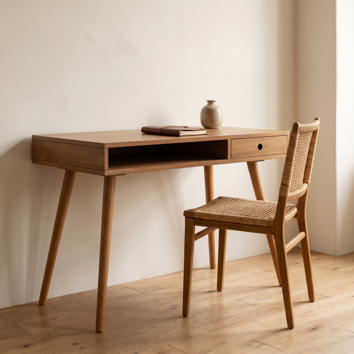 Wood Mid-Century Modern Writing Desk in a warm Italian interior