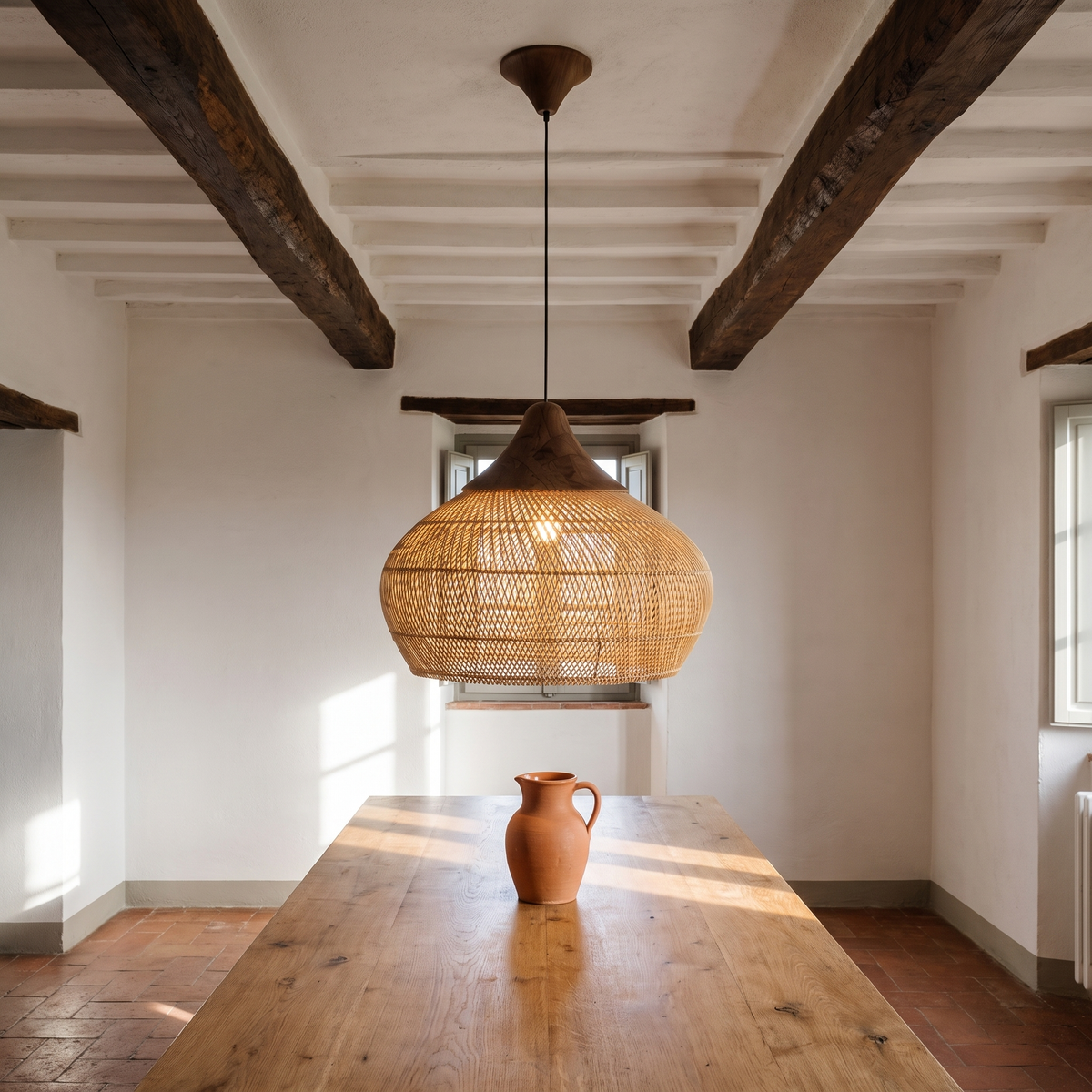 Braided Rattan Pendant Lamp in a warm Italian interior