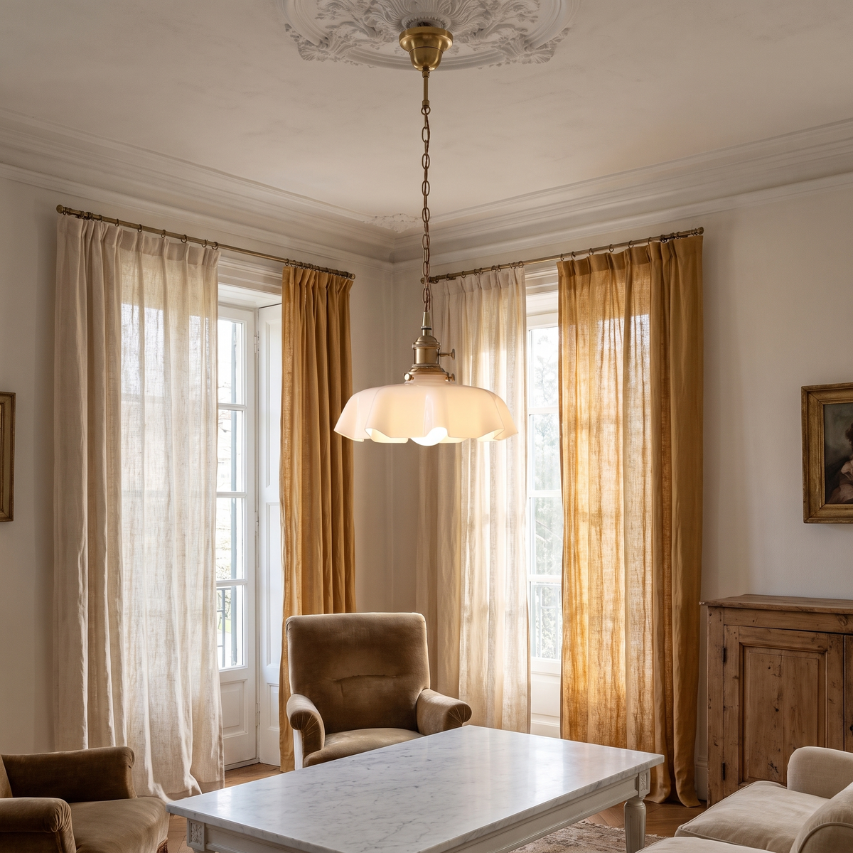 French Flower Pendant Light in a warm Italian interior