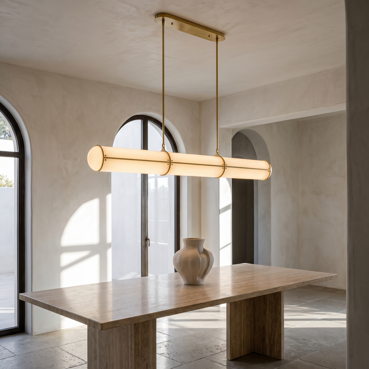 Cylindrical Endless Pendant Light in a warm Italian interior