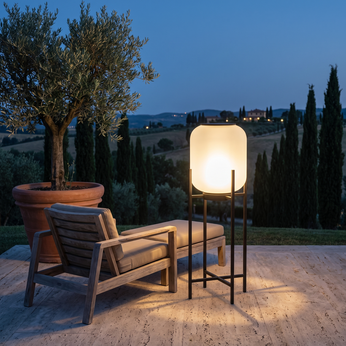 Outdoor Standing Lantern Floor Lamp at an Italian villa