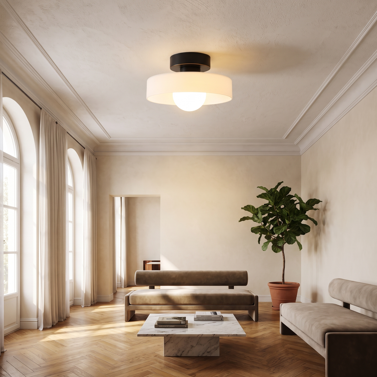 Bauhaus Glass Ceiling Light in a warm Italian interior