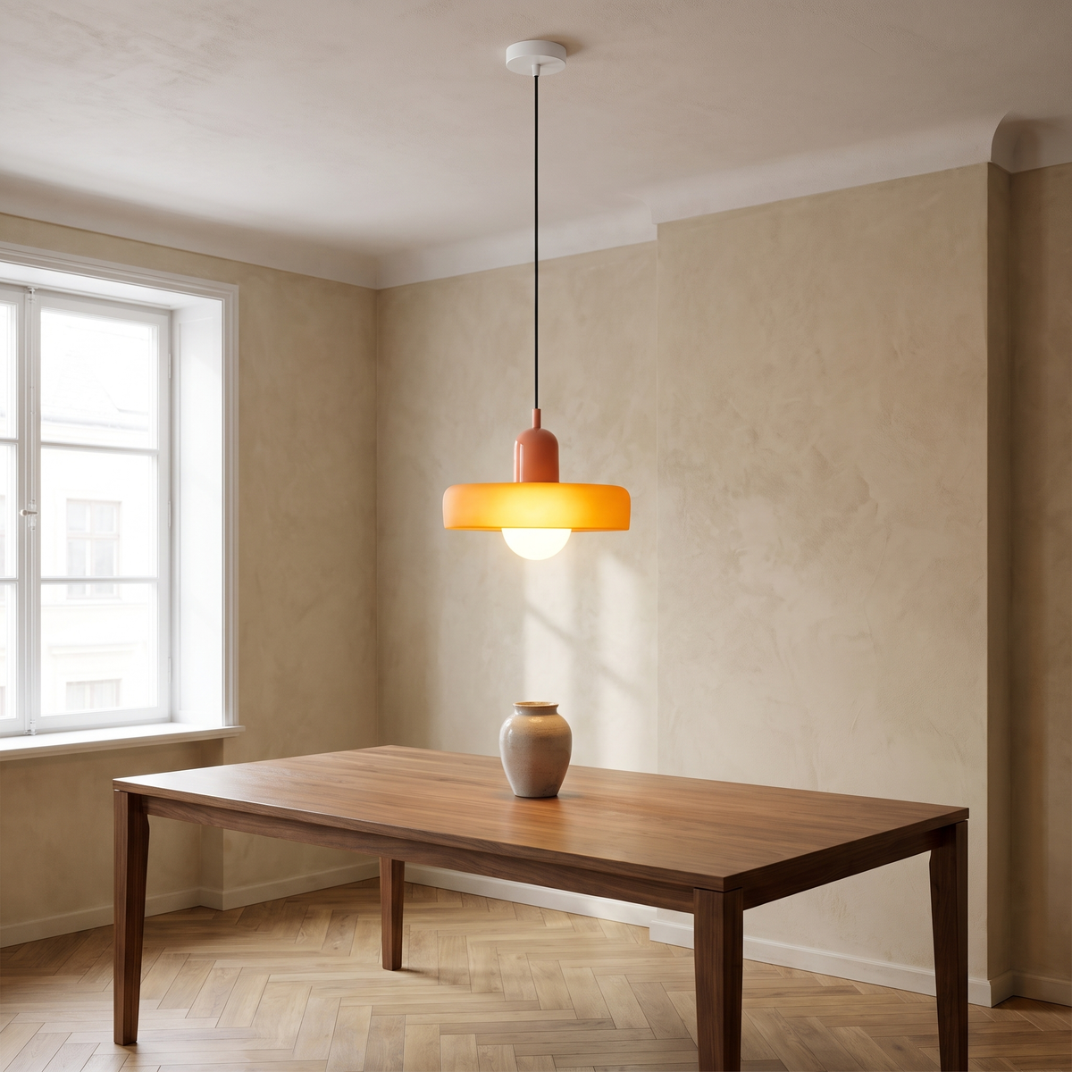 Bauhaus Glass Ring Pendant Light in a warm Italian interior