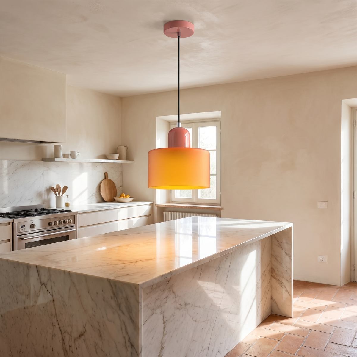 Coloured Glass Bauhaus Pendant Light in a warm Italian interior