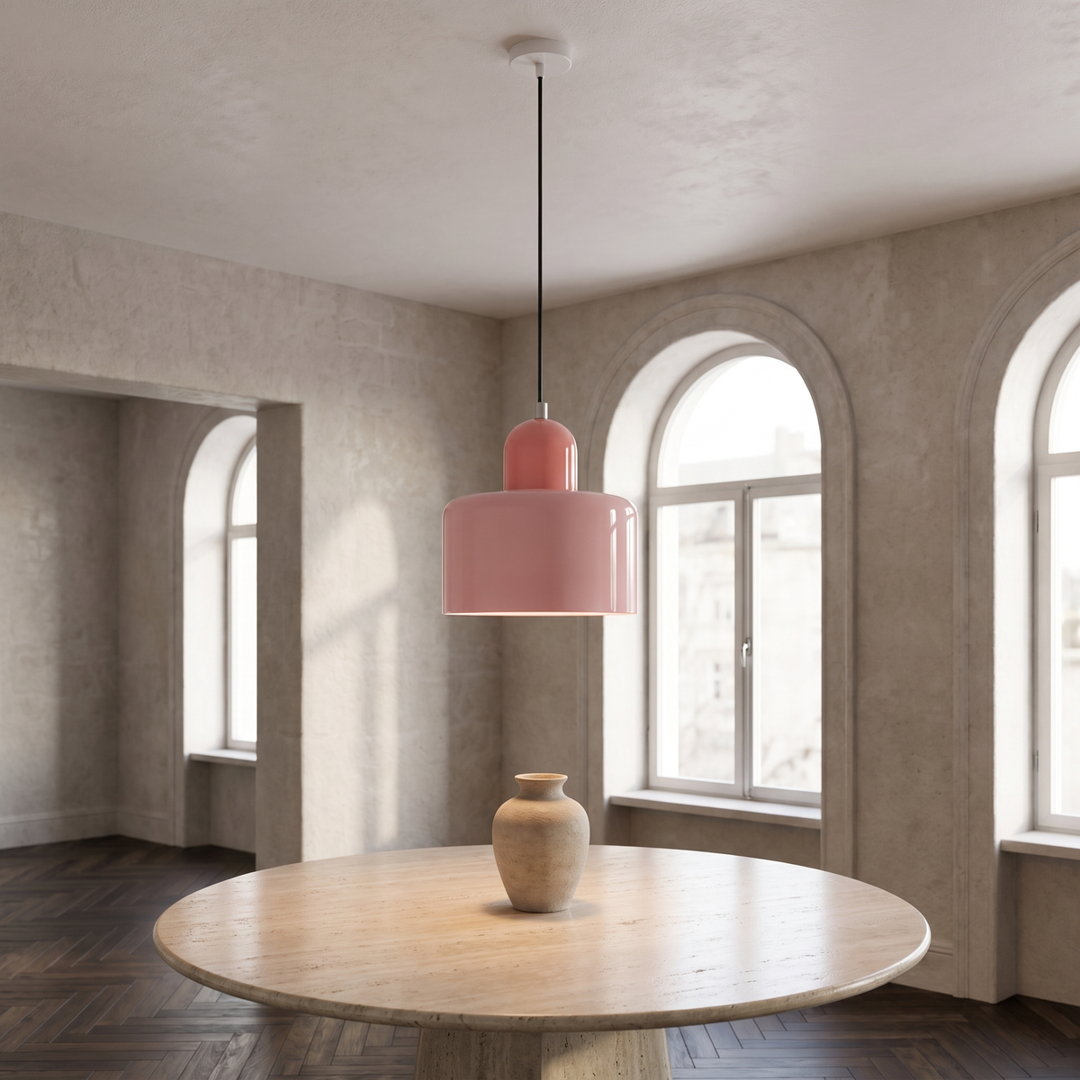 Extended Halo Pendant Light in a warm Italian interior