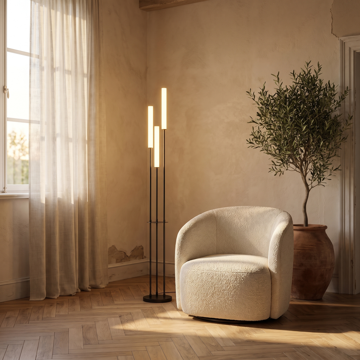 Adjustable Minimalist LED Floor Lamp in a warm Italian interior
