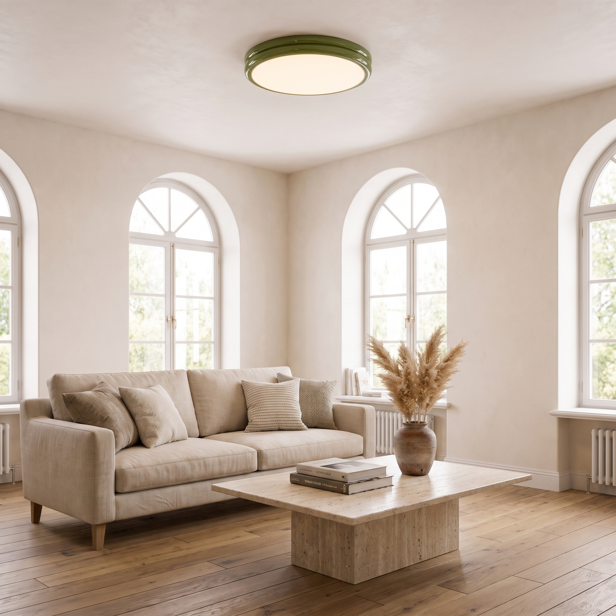 Bauhaus Flush Mount Stepped Ring Ceiling Light in a warm Italian living room