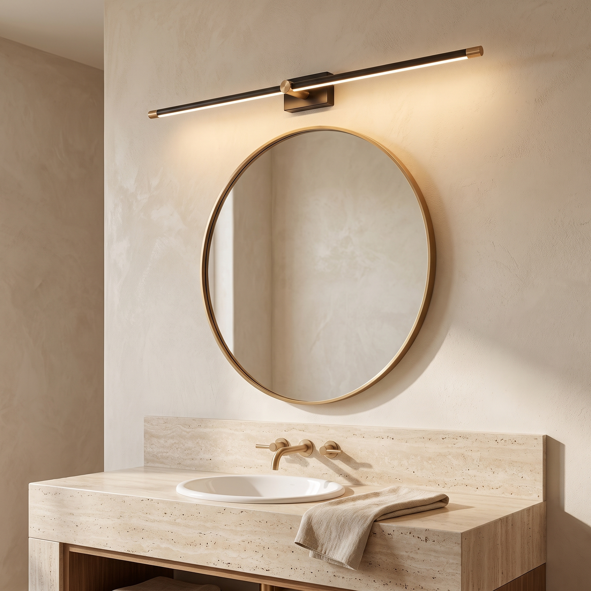 Linear LED Vanity Light above a mirror in a modern Italian bathroom