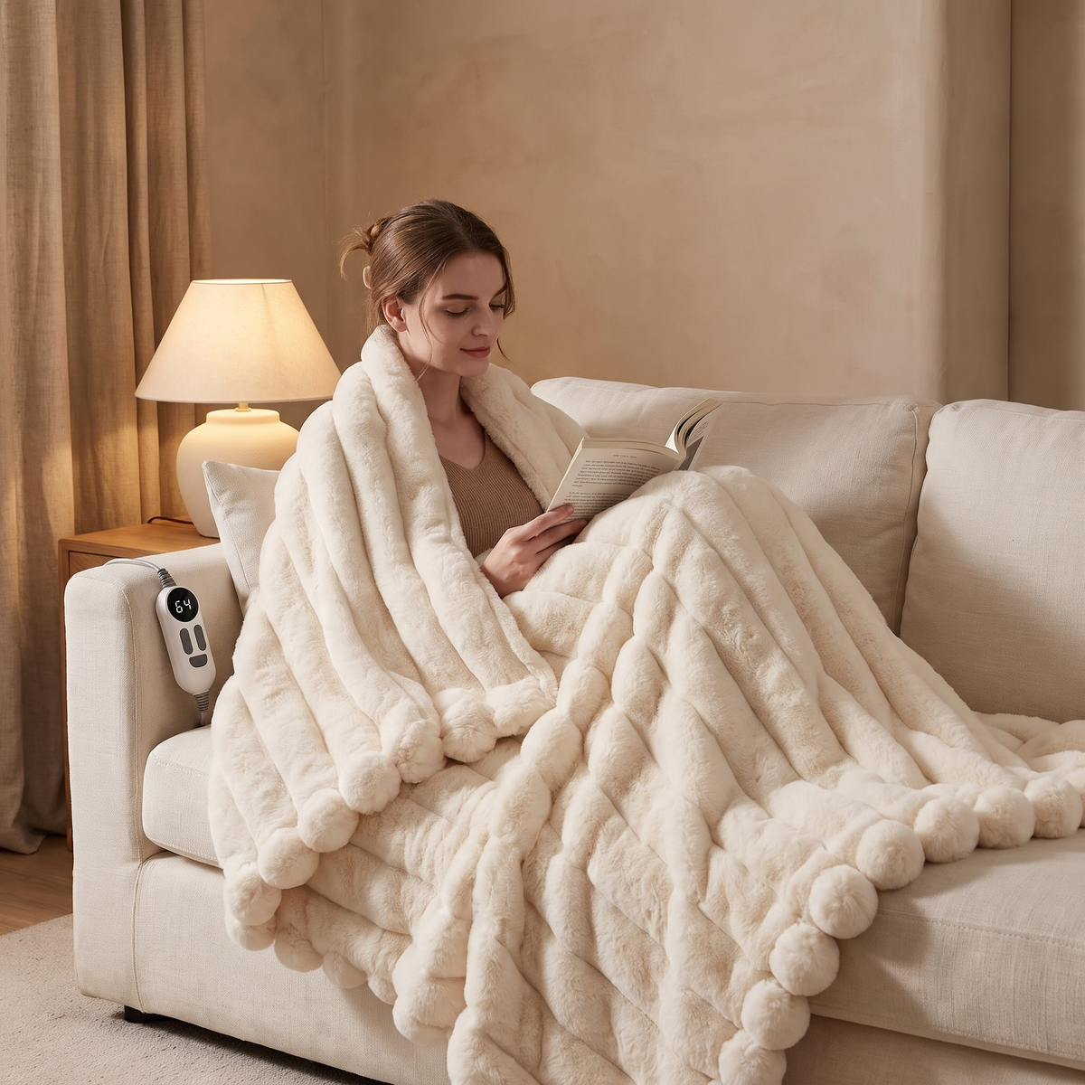 Electric Heated Blanket, Ribbed Faux Fur in a cosy modern Italian home