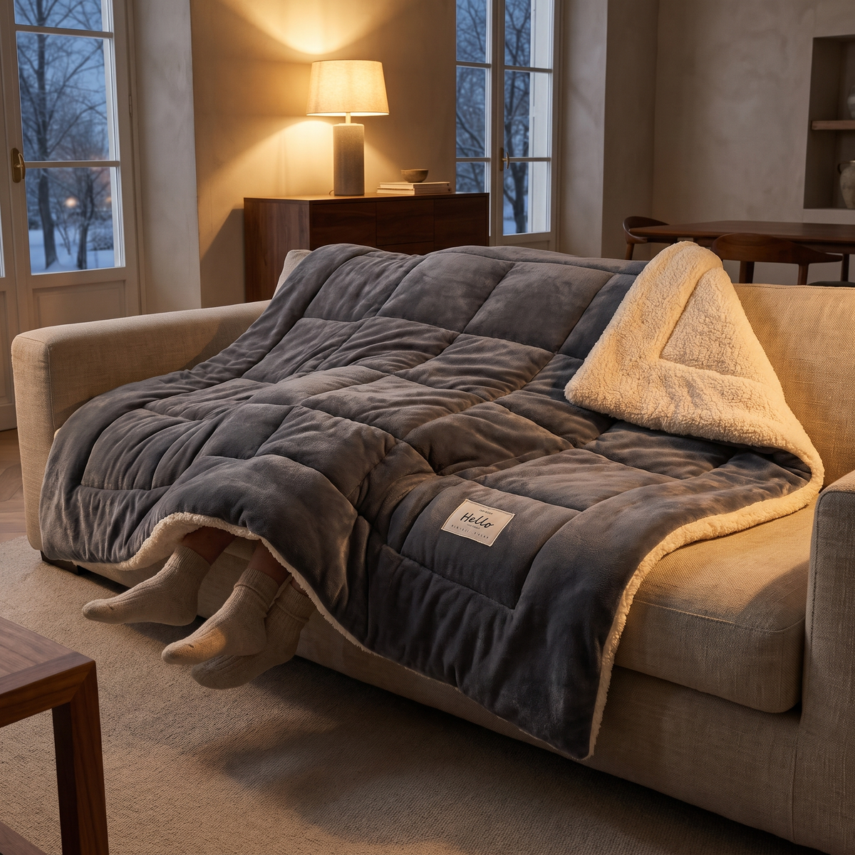 Flannel Fleece Double Layer Throw in a cosy modern Italian home
