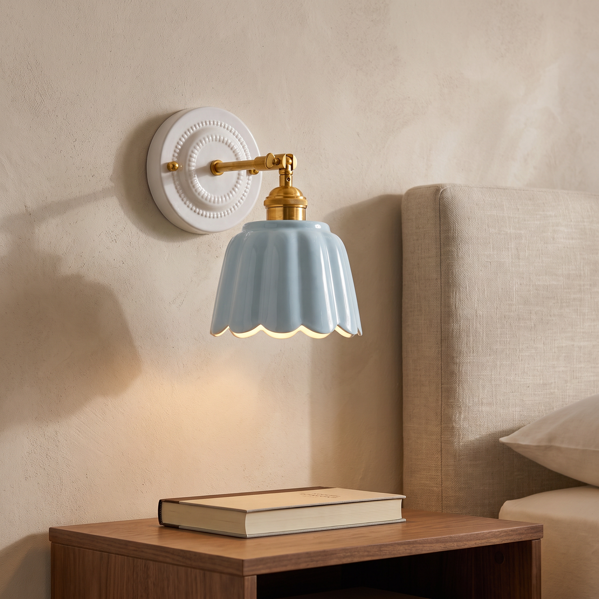 Scalloped Ceramic Wall Sconce in a modern Italian interior