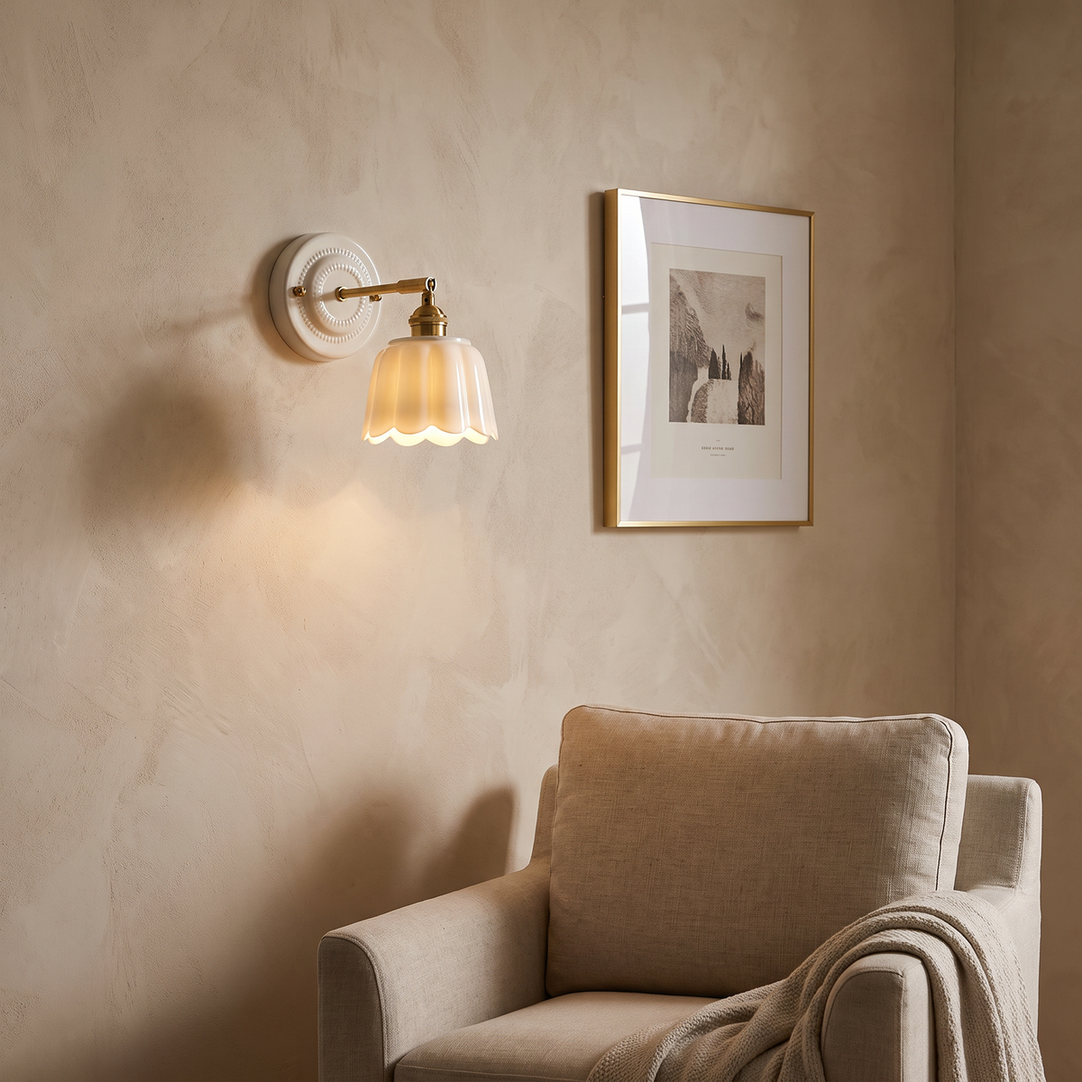Ceramic Flower Wall Sconce in a modern Italian interior
