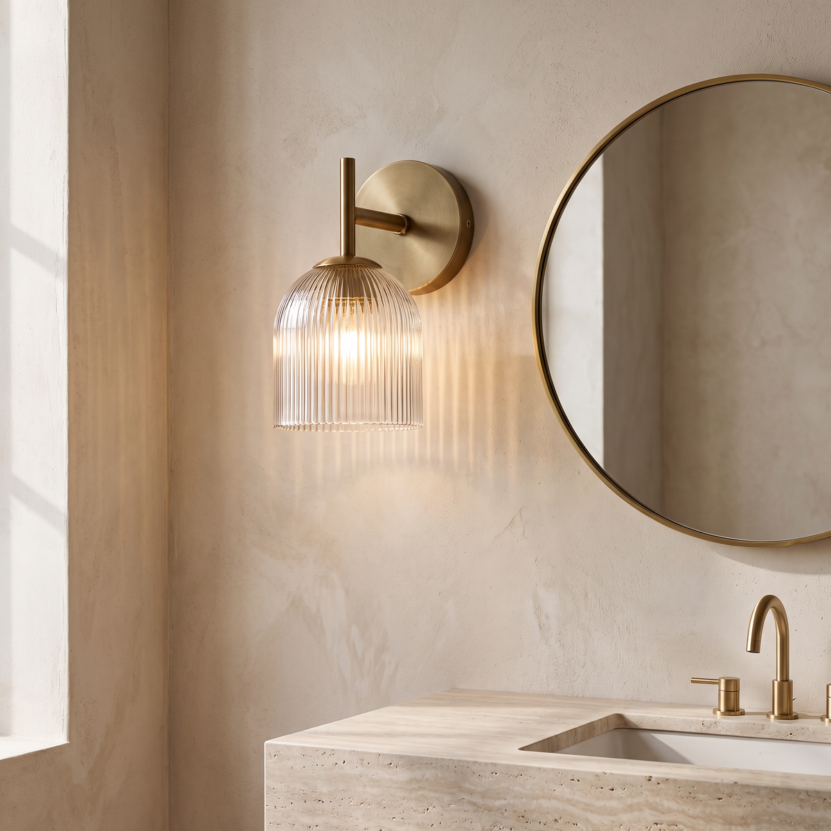 Ribbed Glass Wall Sconce in a modern Italian interior