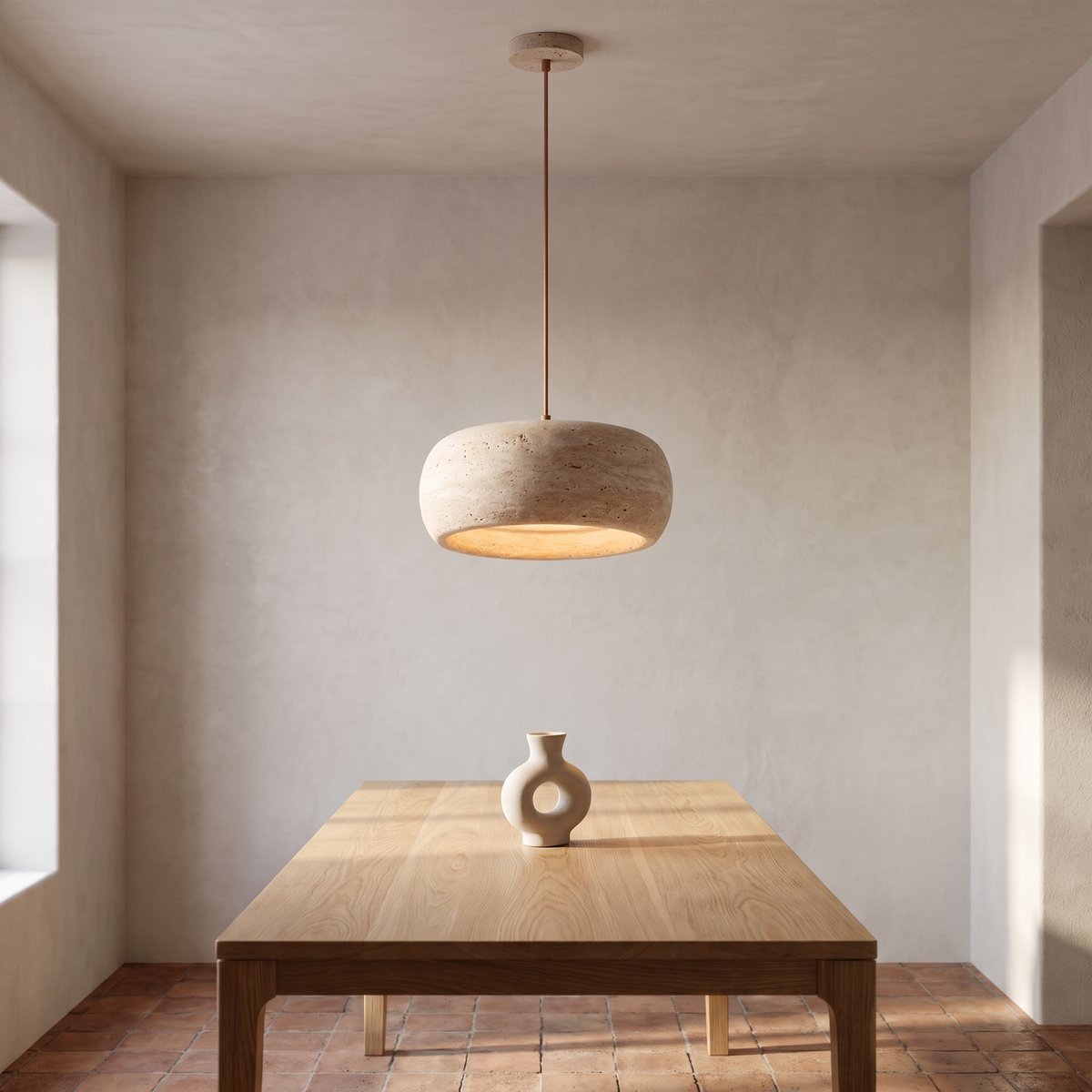 Travertine Stone Pendant Light in a modern Italian interior