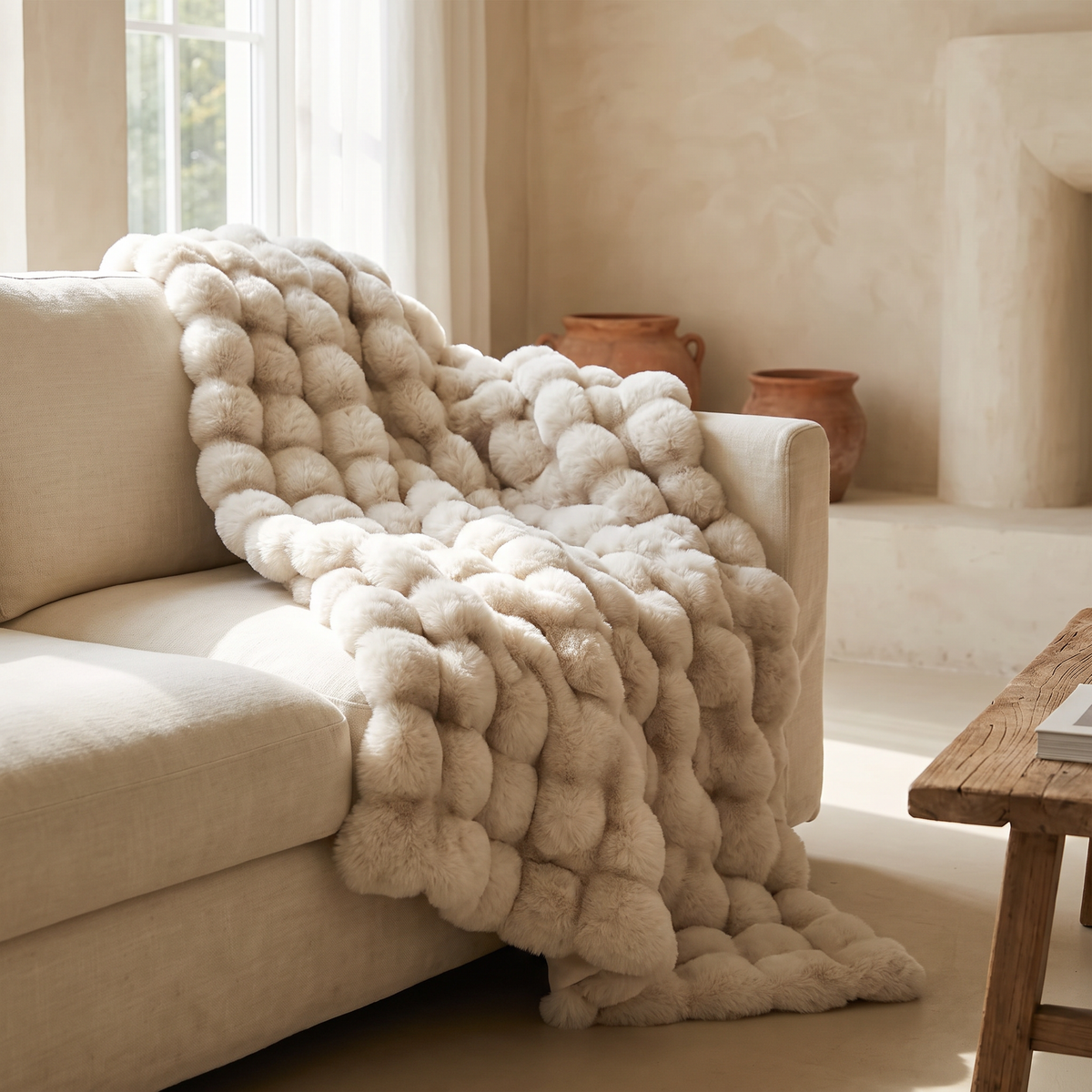 Faux Fur Fleece Travel Throw in a cosy modern Italian home
