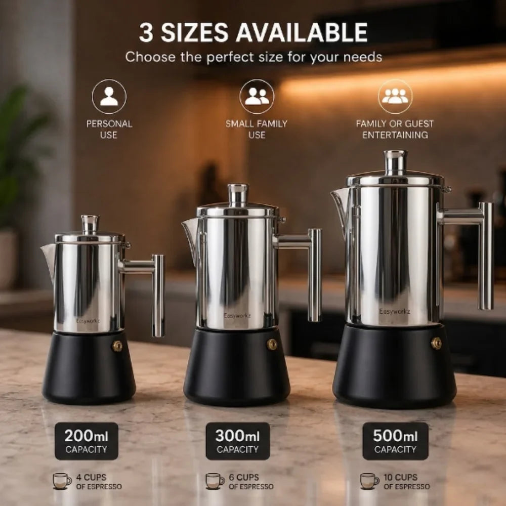Italian Moka Pot, Stainless Steel Stovetop Coffee Maker
