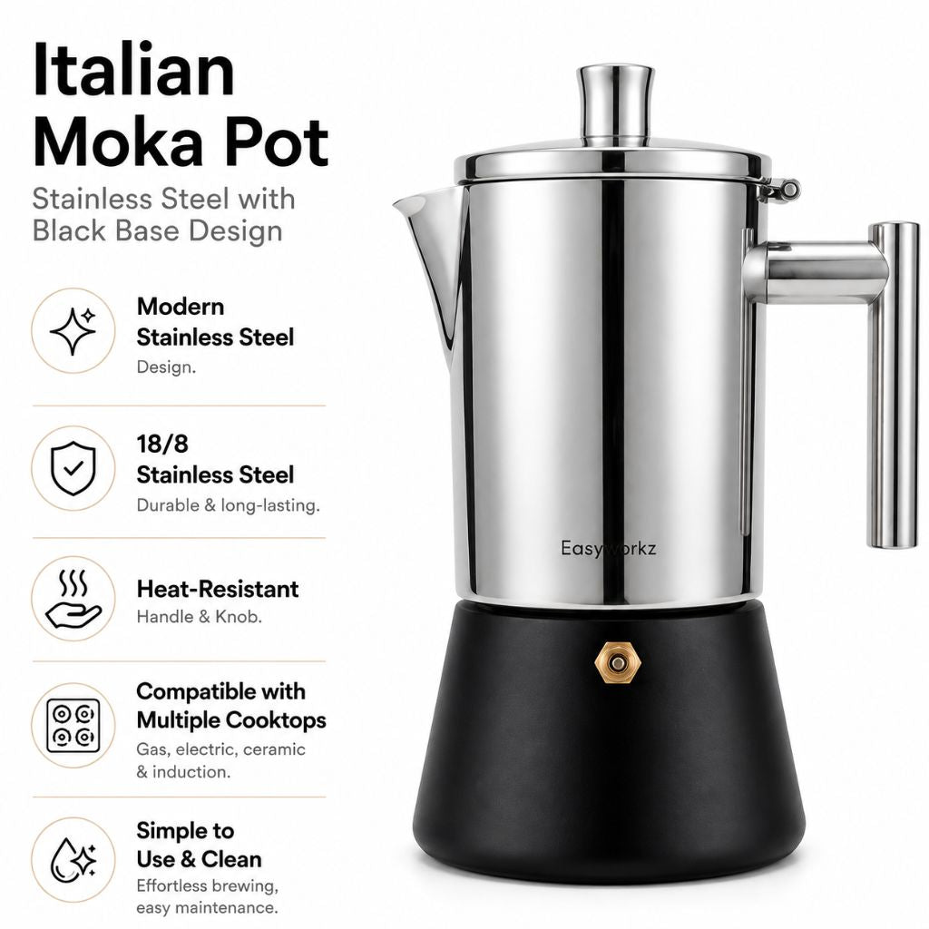 Italian Moka Pot, Stainless Steel Stovetop Coffee Maker