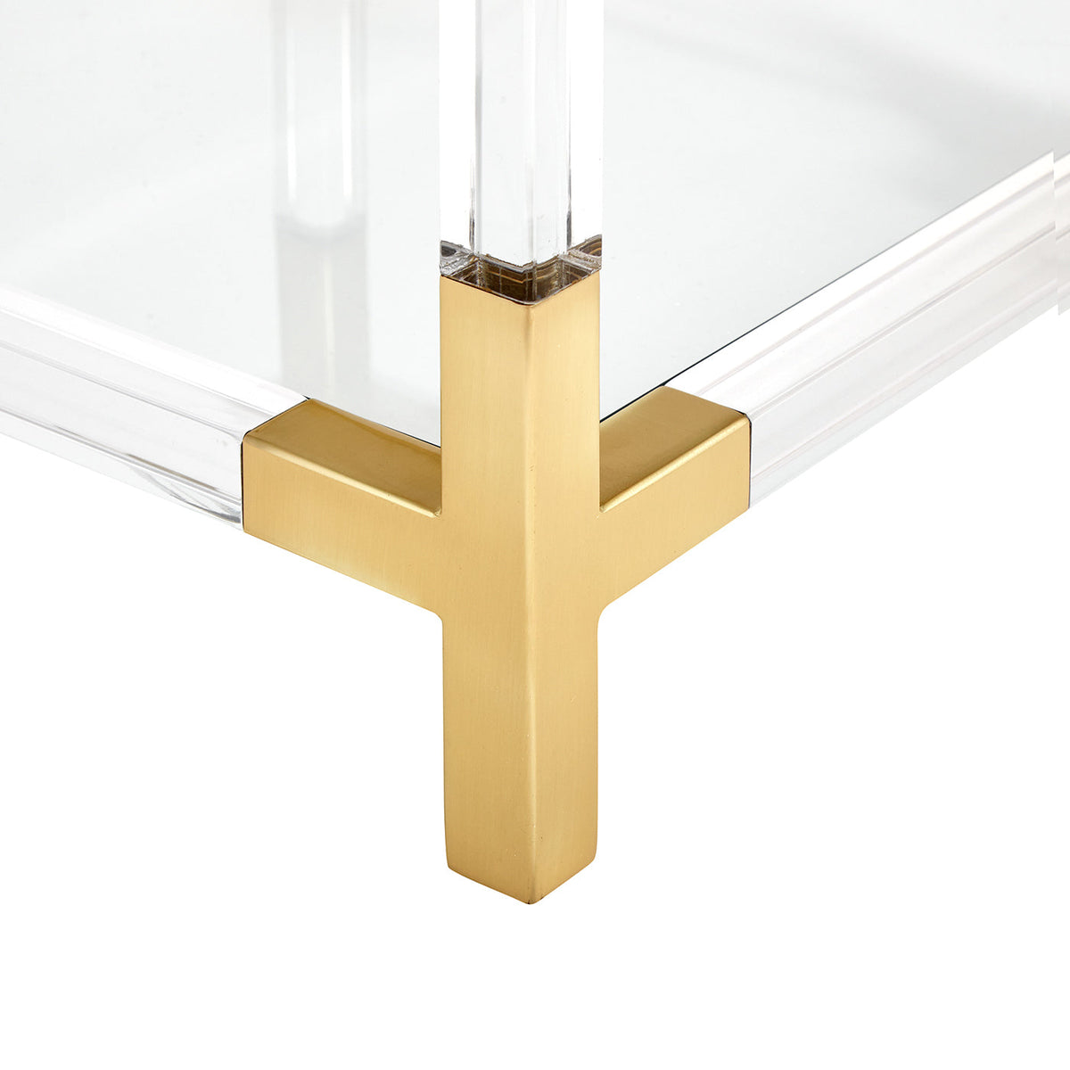 Acrylic Accent Table, Clear Two-Tier Brass Cube Side Table