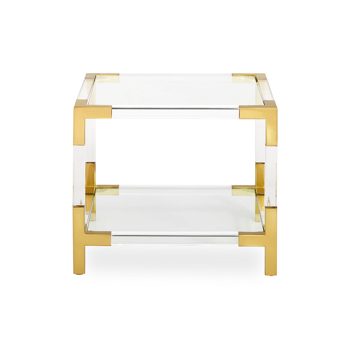 Acrylic Accent Table, Clear Two-Tier Brass Cube Side Table