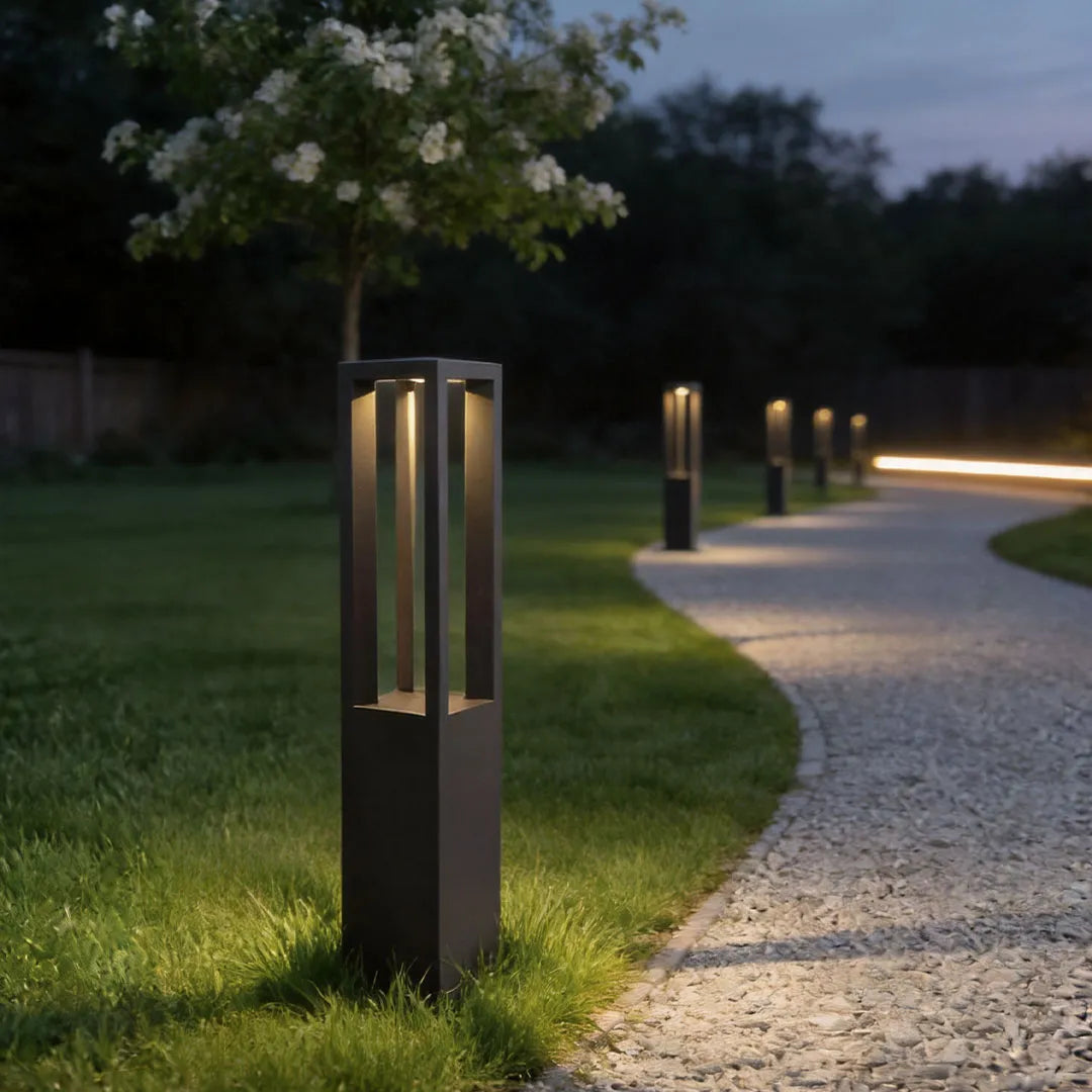 Black LED Bollard Light, Modern Garden Path Post Light