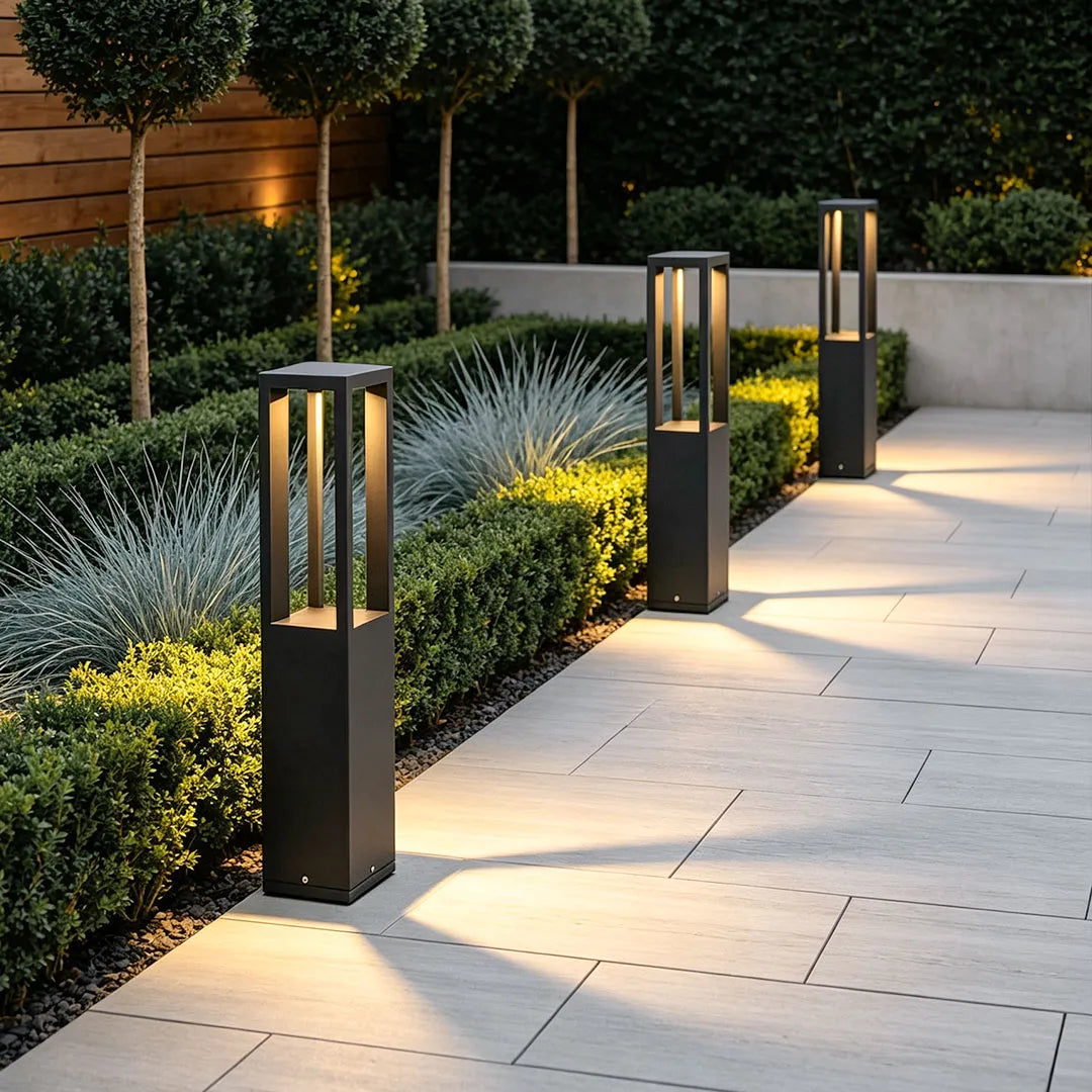 Black LED Bollard Light, Modern Garden Path Post Light