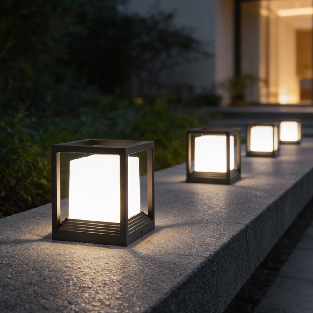 Garden Pedestal Light, Square Solar or Hardwired Post Lamp