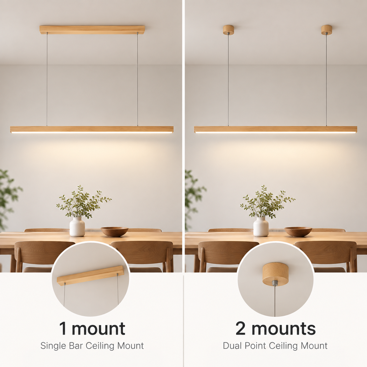 Linear Wood Pendant Light, LED Bar Light for Dining Table