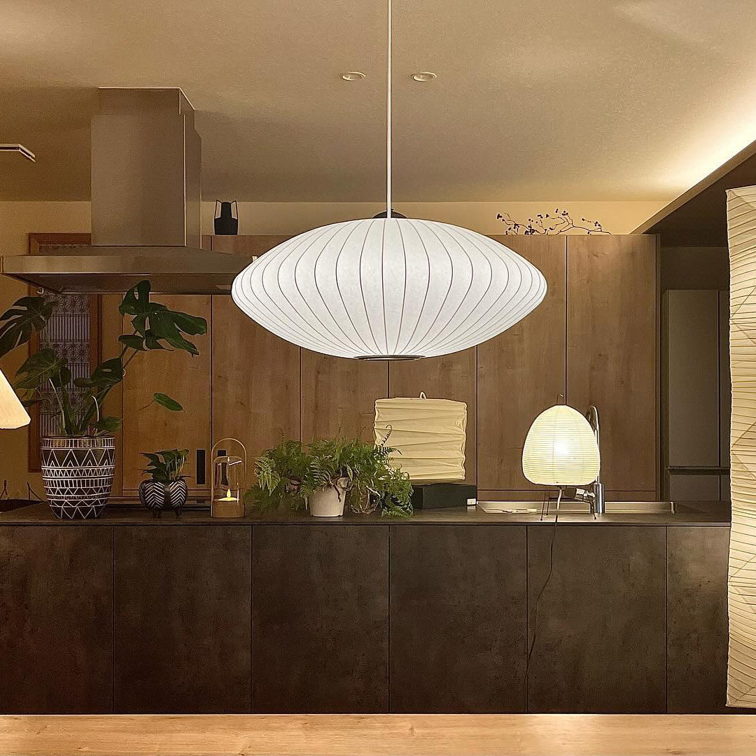 Silk Bubble Pendant Light, Mid Century Bubble Lamp Shade