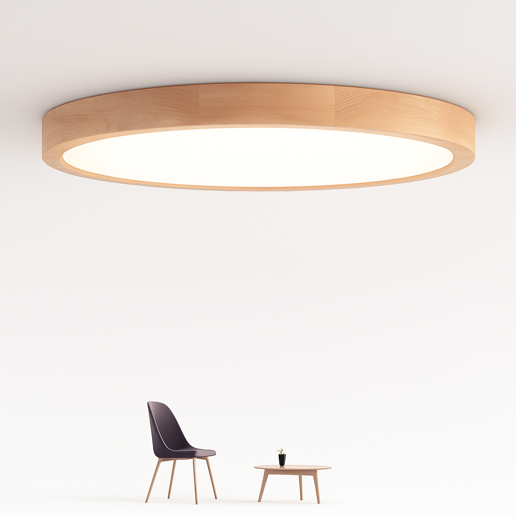 Slim Wooden LED Ceiling Light, Round Scandi Flush Mount
