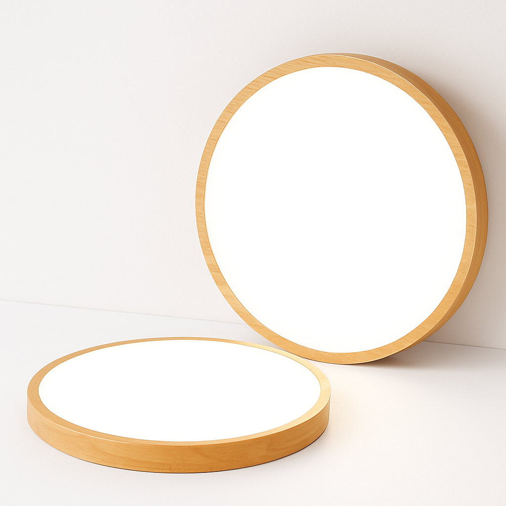 Slim Wooden LED Ceiling Light, Round Scandi Flush Mount