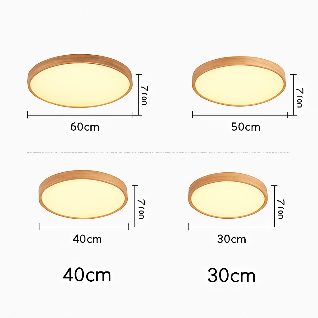 Slim Wooden LED Ceiling Light, Round Scandi Flush Mount