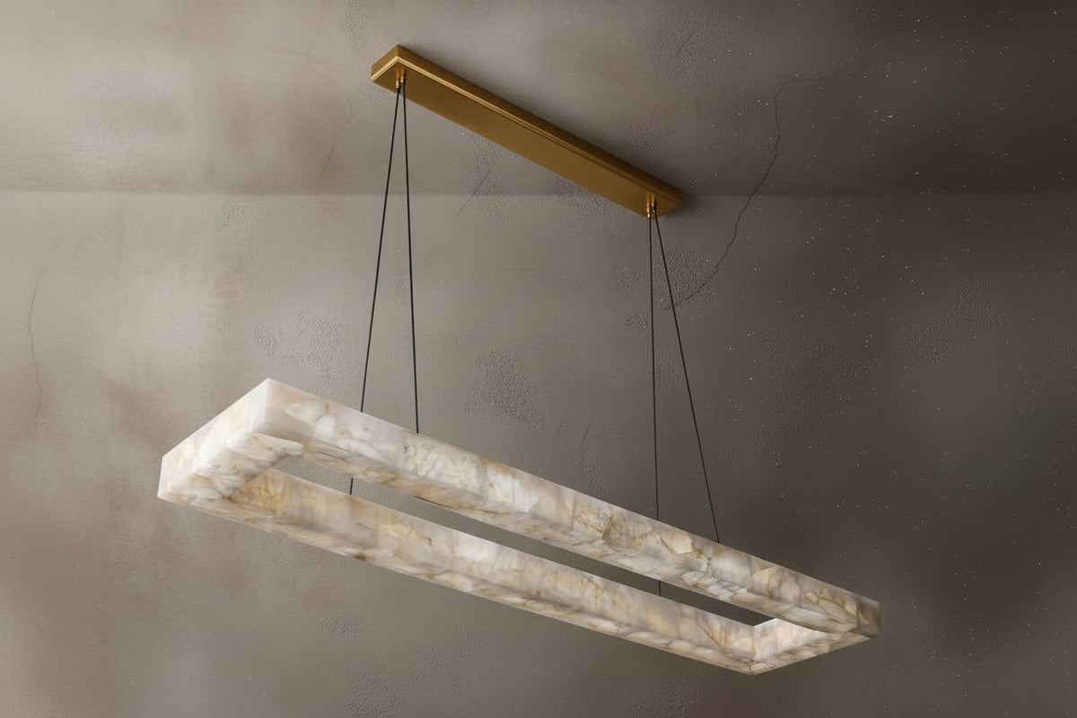 Rectangular Alabaster Chandelier, IP65 Linear Island Light
