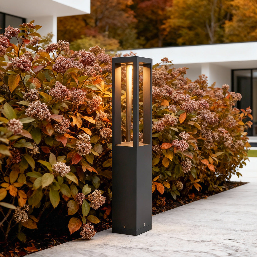 Black LED Bollard Light, Modern Garden Path Post Light