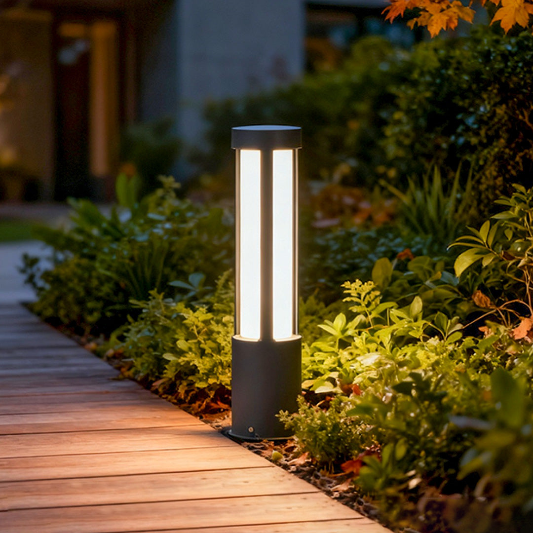 Modern LED Bollard Light, Black Cylindrical Pathway Post