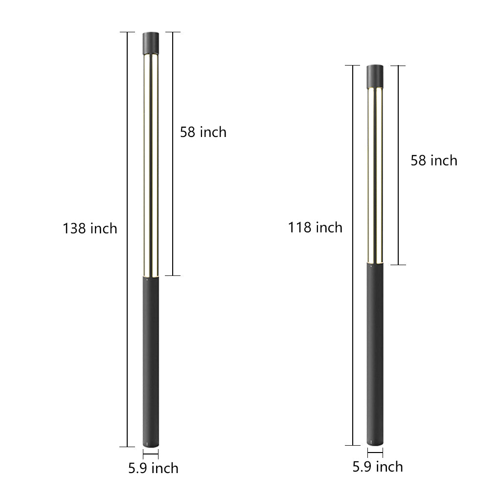 Modern LED Bollard Light, Black Cylindrical Pathway Post