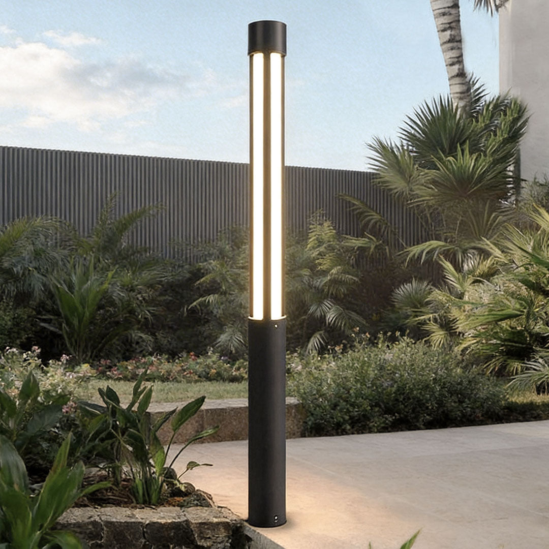 Modern LED Bollard Light, Black Cylindrical Pathway Post