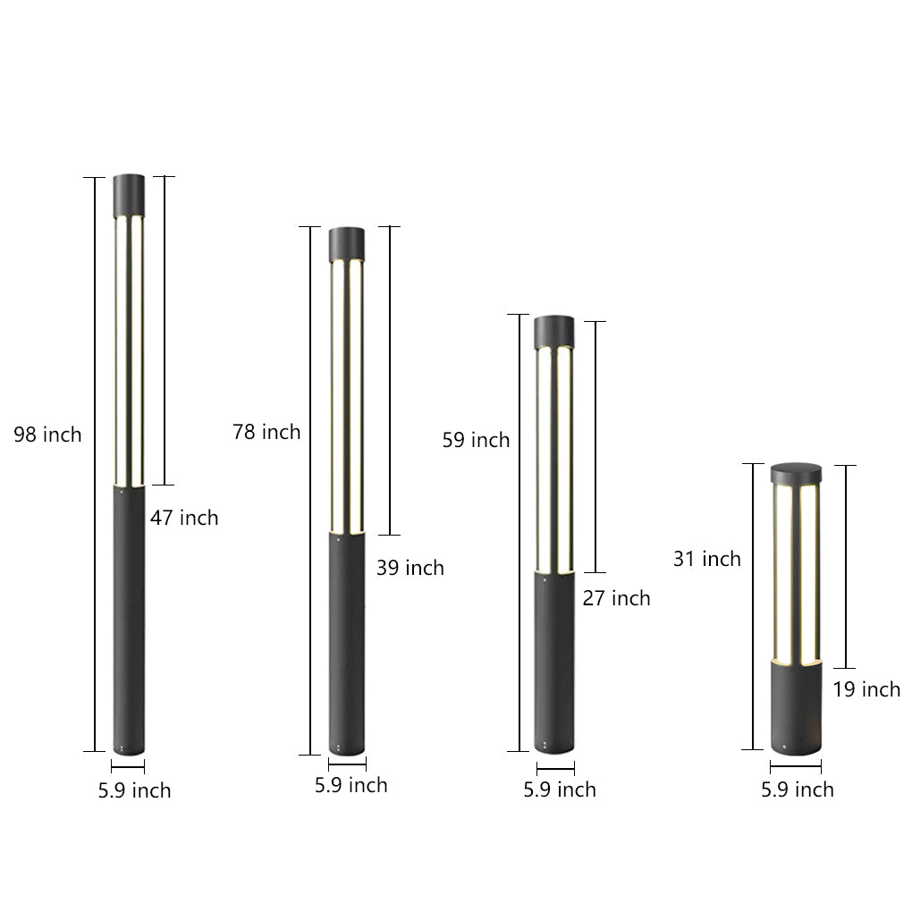 Modern LED Bollard Light, Black Cylindrical Pathway Post