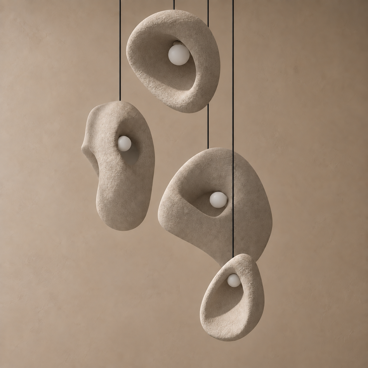 Freeform Resin Pendant Light, Sculptural White or Gray Lamp
