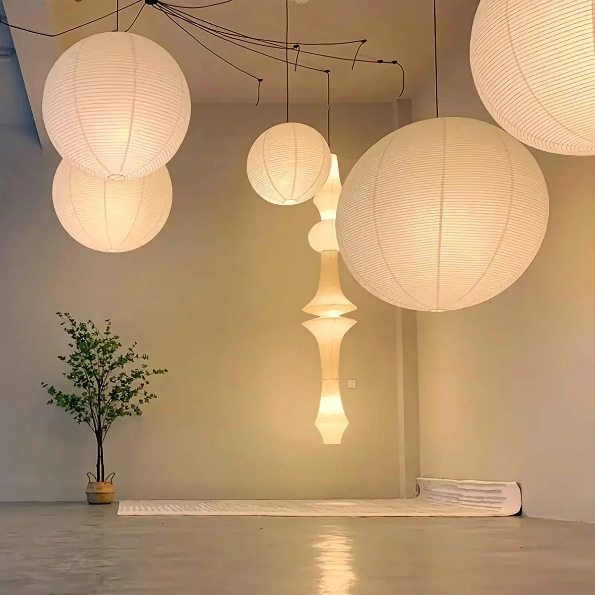 Round Rice Paper Lantern Pendant Light, 11.8 to 55 Inch