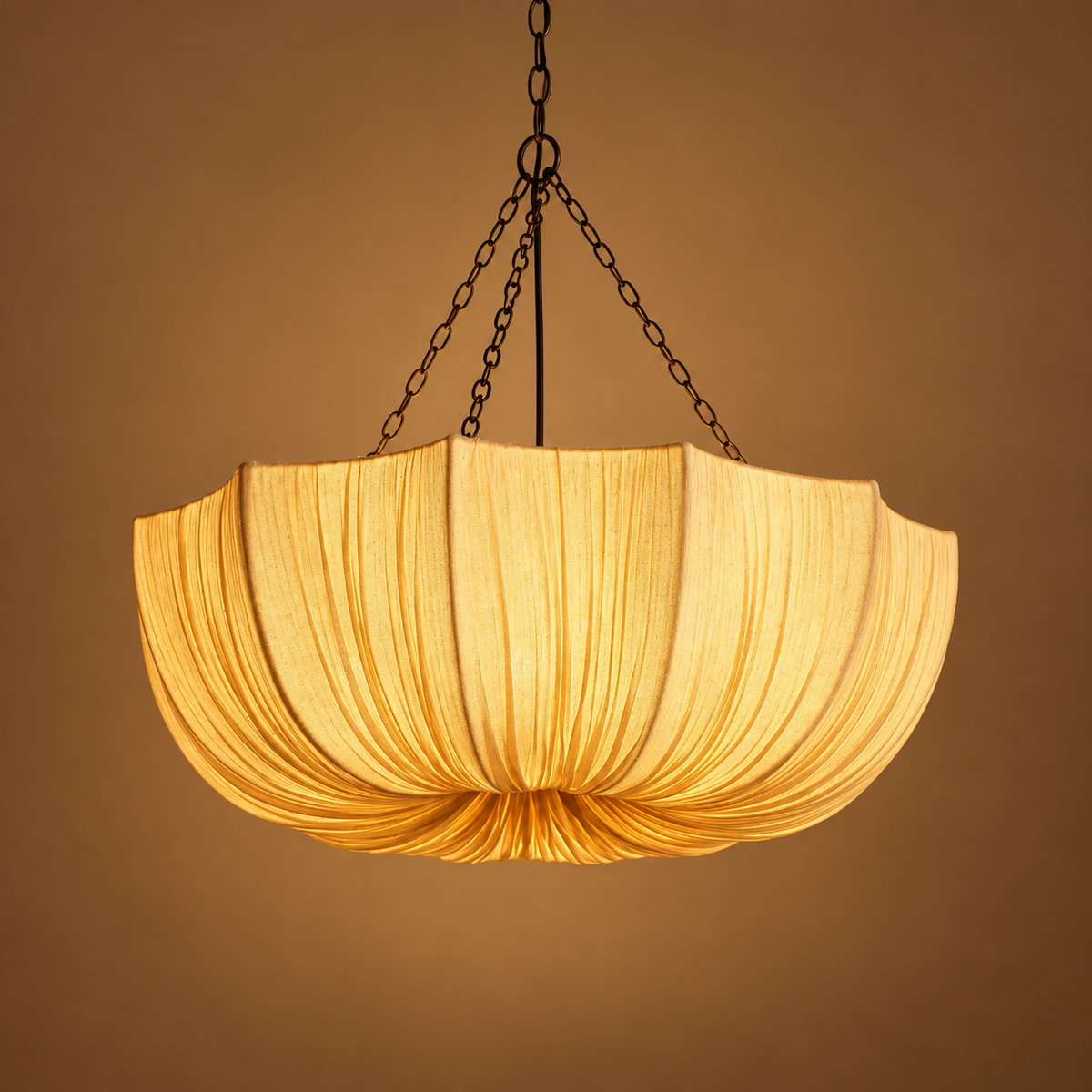 Draped Linen Pendant Light, Scalloped Fabric Chandelier