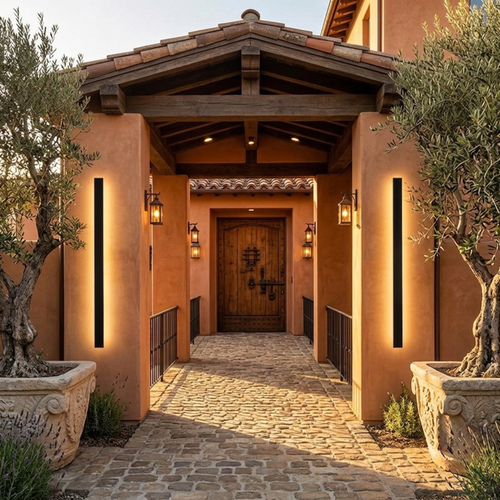 Modern Black Linear LED Outdoor Wall Light — Casa Milano Weatherproof Exterior Sconce for Front Door & Garden