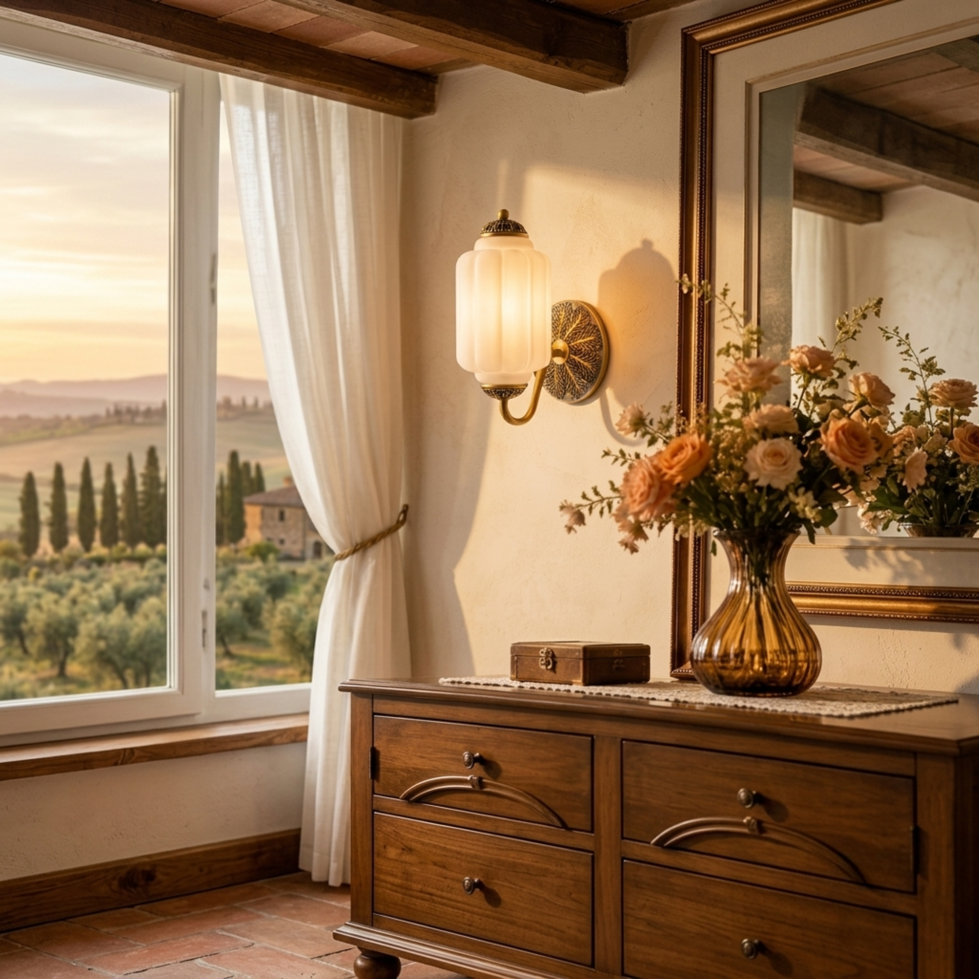 Vintage Brass Milk Glass Wall Sconce — Casa Toscana Bedside & Hallway Bedroom Fixture